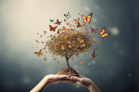colorful tree with butterfliesの素材