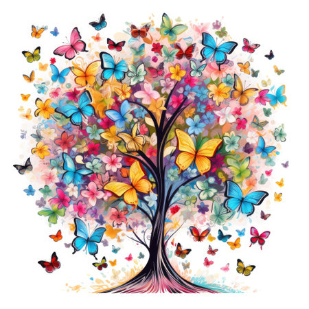 colorful tree with butterfliesの素材