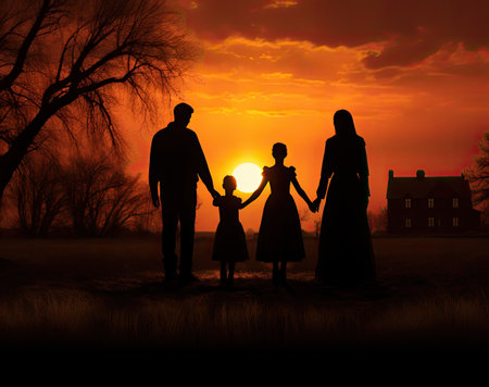 silhouettes on the sunset or sunriseの素材