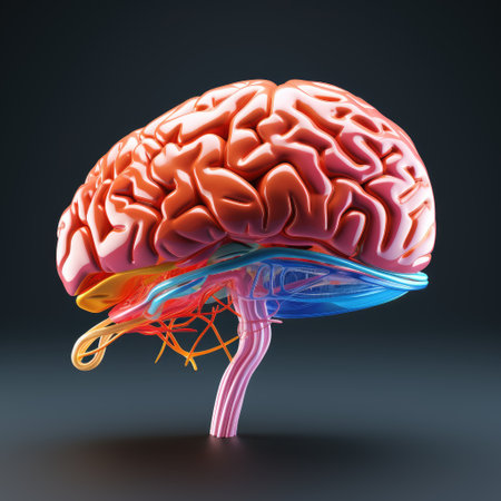 human head depicting a colorful outline of the brainの素材