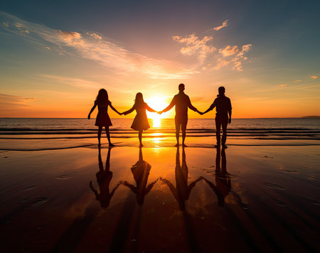 silhouettes on the sunset or sunriseの素材