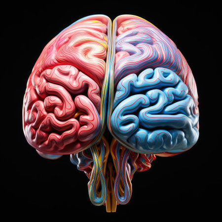 human head depicting a colorful outline of the brainの素材