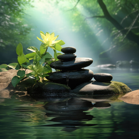 spa meditative composition black stone in the waterの素材