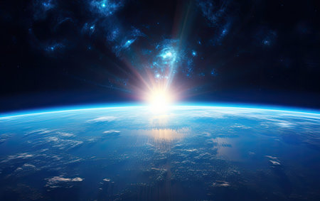 earth in the space with night skyの素材