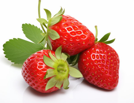 strawberries with leaves on topの素材