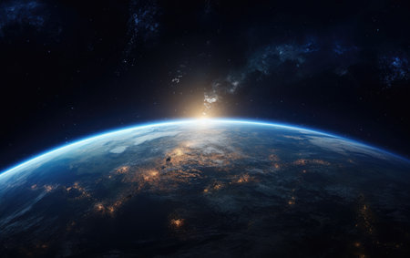 earth in the space with night skyの素材