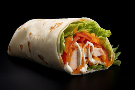 a wrap with chicken and tomatoの素材