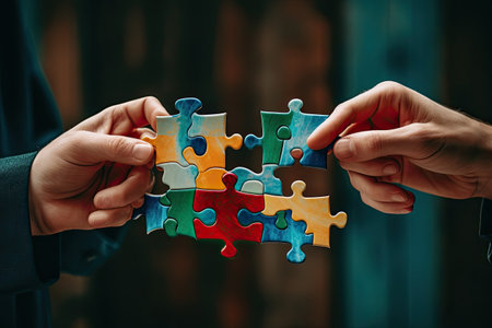people are holding up some puzzle piecesの素材