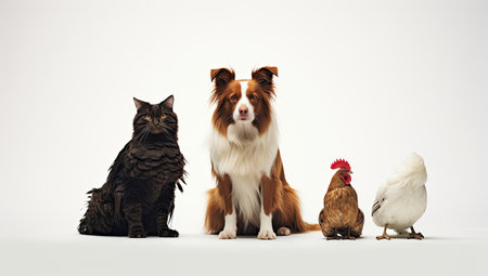 dogs cats and birds sittingの素材
