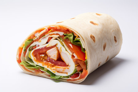 a wrap with chicken and tomatoの素材