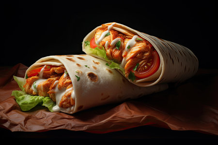 a wrap with chicken and tomatoの素材