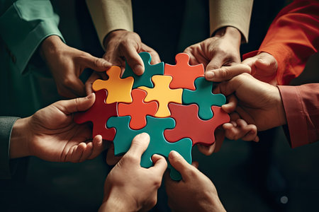 people are holding up some puzzle piecesの素材