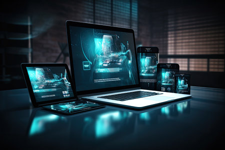 website displaying several screens on a computerの素材