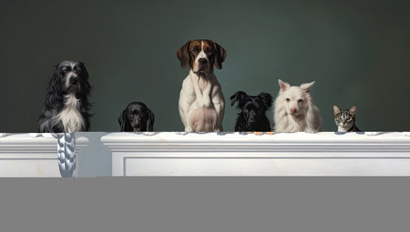 dogs cats and birds sittingの素材