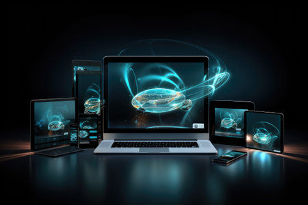 website displaying several screens on a computerの素材
