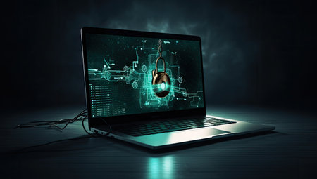 laptop with a padlockの素材