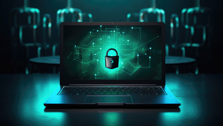 a laptop with a padlockの素材