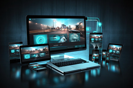 website displaying several screens on a computerの素材