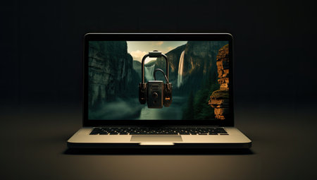 laptop with a padlockの素材