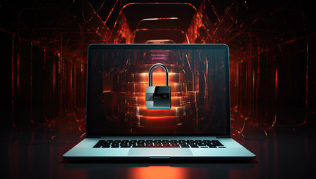 laptop with a padlockの素材