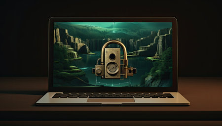 laptop with a padlockの素材
