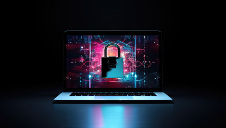 laptop with a padlockの素材