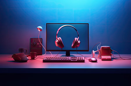 laptop headphones and mouseの素材