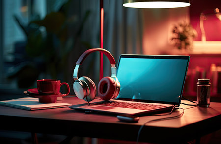 laptop headphones and mouseの素材