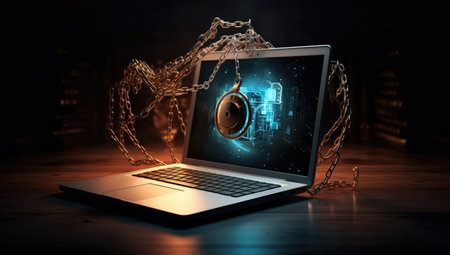 laptop with a padlockの素材