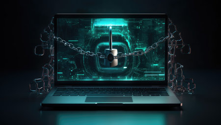 laptop with a padlockの素材