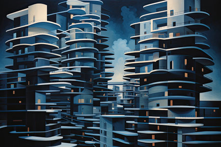 the tall buildings are reflecting in the blue skyの素材
