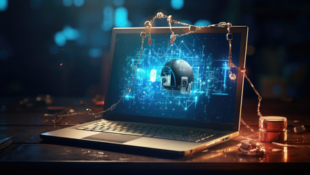 laptop with a padlockの素材