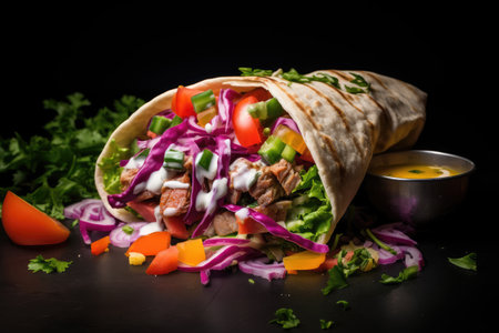 a gyro filled with meat and vegetablesの素材