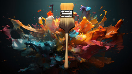 a paintbrush with colors splashの素材