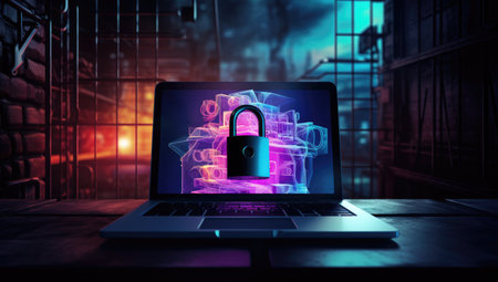 laptop with a padlockの素材