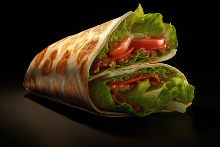a wrap with chicken and tomatoの素材