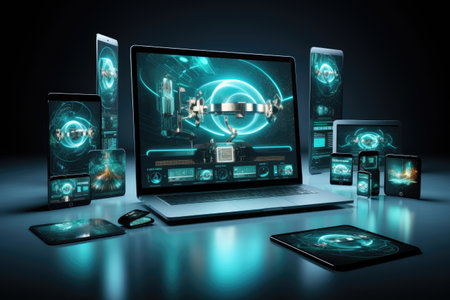 website displaying several screens on a computerの素材