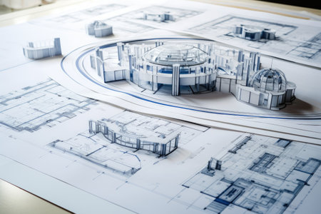 architectural plans laying on top of paperの素材