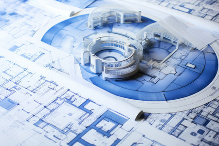 architectural plans laying on top of paperの素材