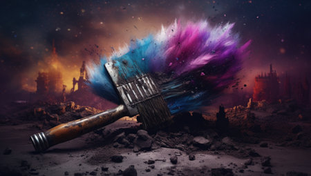 a paintbrush with colors splashの素材