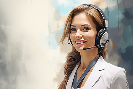 smiling call center operator wearing headsetの素材