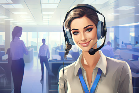 smiling call center operator wearing headsetの素材
