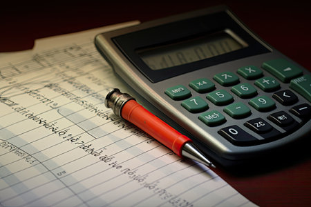 pen and calculator on financial statementの素材