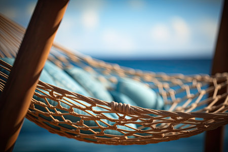 relaxing seaside holiday in hammock with hat and palmの素材