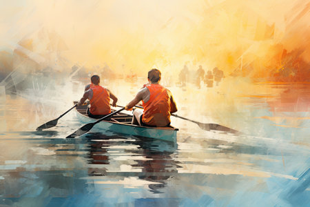 the rowers are in a rowing teamの素材