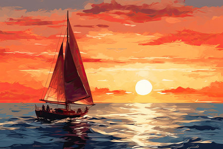 sailing yachts sailing boat in oceanの素材
