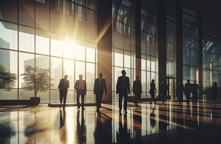silhouetted business people in the office buildingの素材
