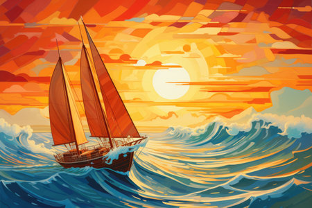 sailing yachts sailing boat in oceanの素材