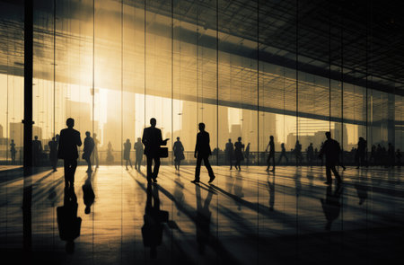silhouetted business people in the office buildingの素材