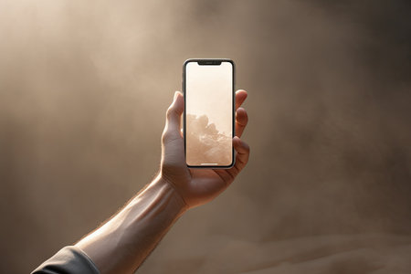 hands in the air holding a phoneの素材